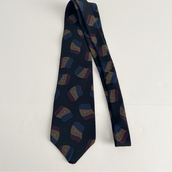 Yves Saint Laurent Black and Blue Geometric Silk Tie - Picture 6 of 8